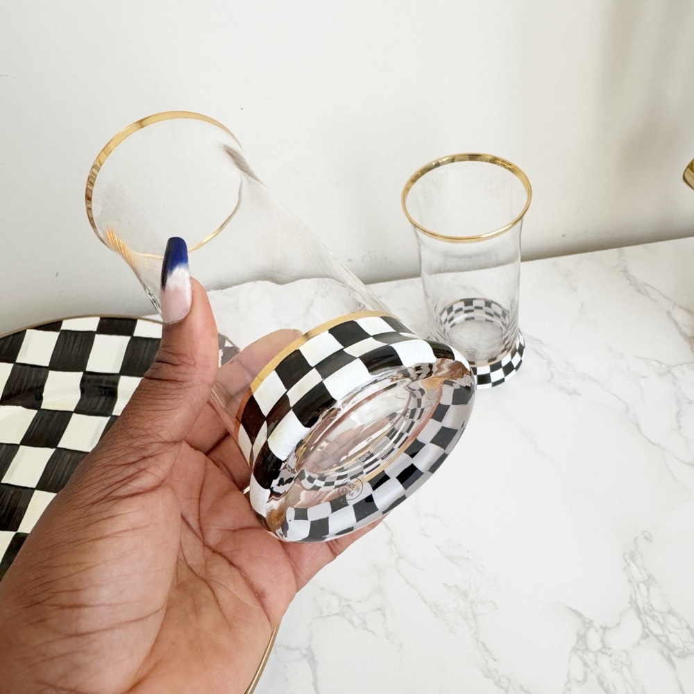 Courtly Check Highball Glass Set with Gold Accents - Picture 5 of 10